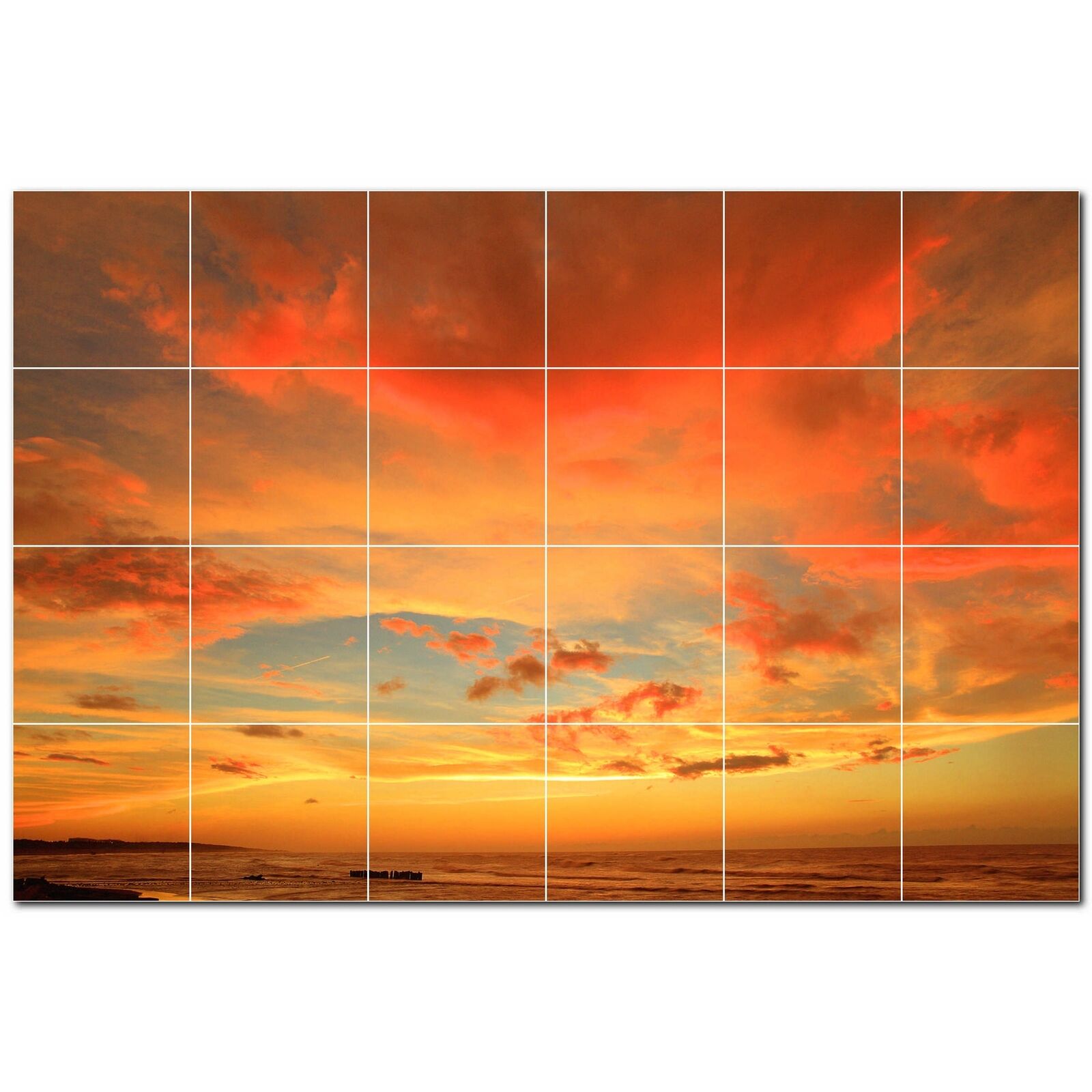 Sunset Ceramic Tile Wall Mural PT500977. 48 W x 32 H (24) 8x8 tiles
