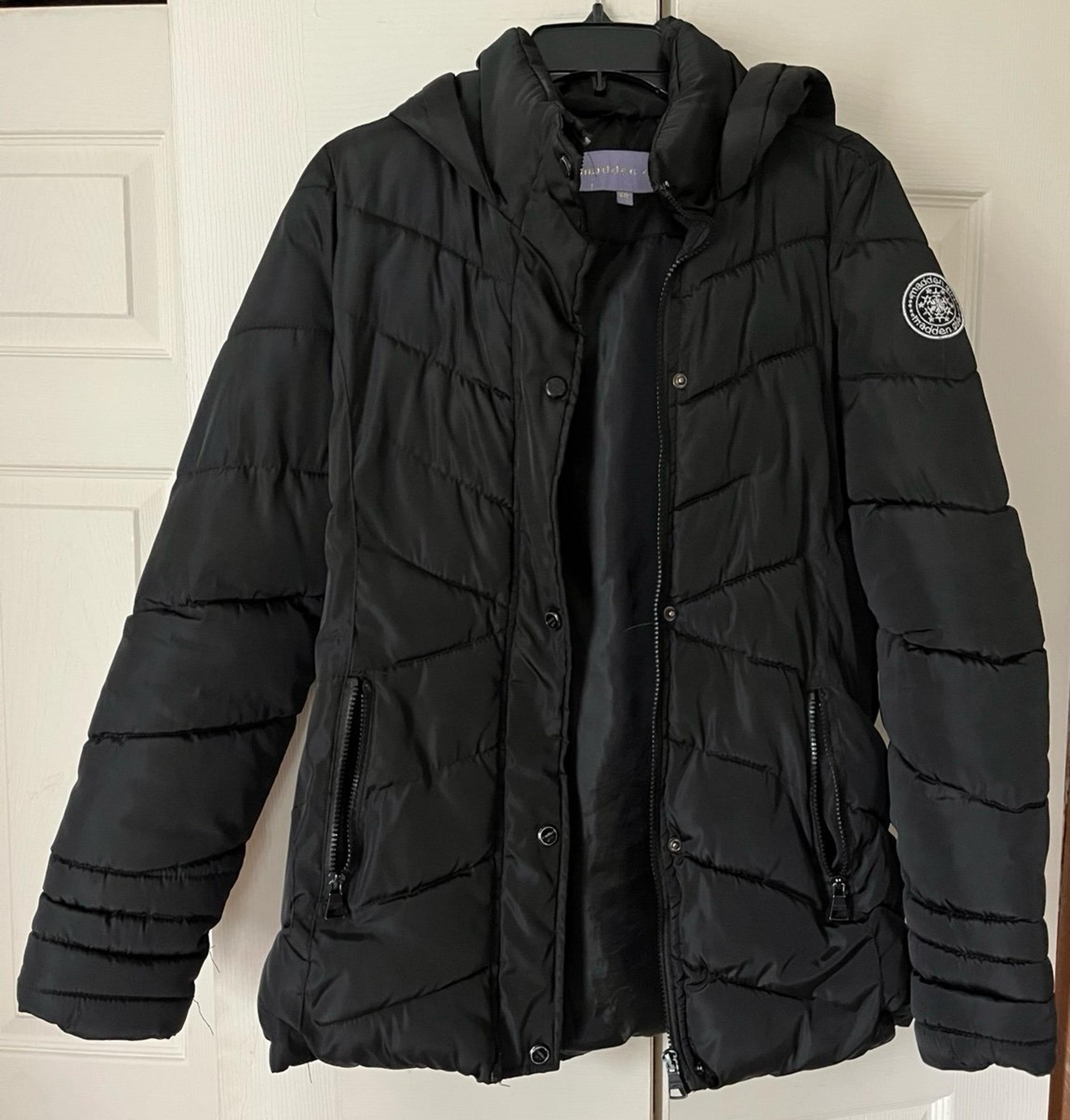 MADDEN  GIRL Womens Faux Fur Black Hooded Puffer Jacket, Size XS