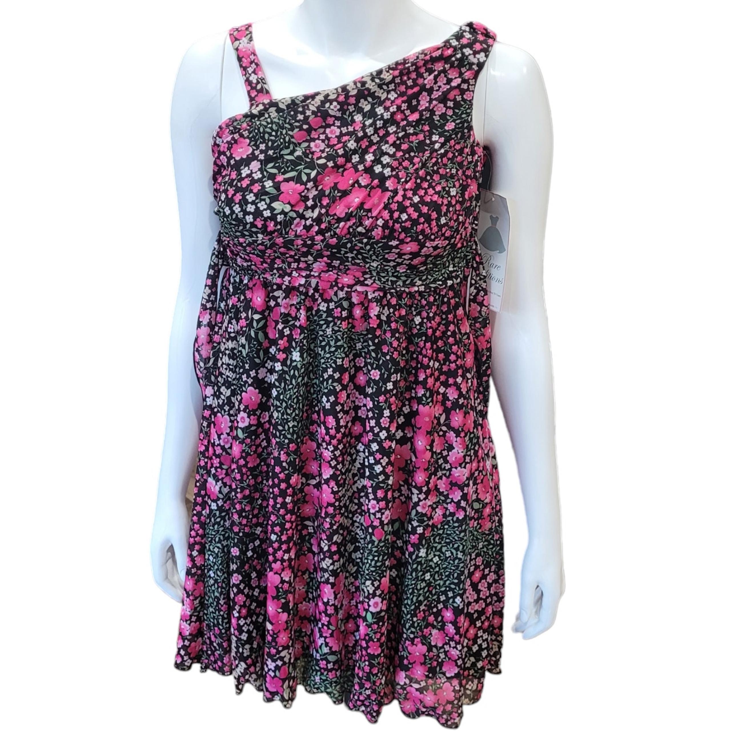 NWT RARE EDITIONS Macys Teen Girl Dark Floral Dress 16 Jr. One Shoulder Swiftie
