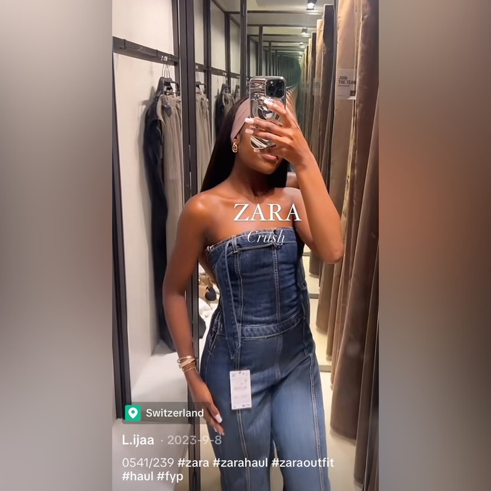 ZARA STRAPLESS TRF DENIM JUMPSUIT NAVY BLUE | 0541/239 325/017