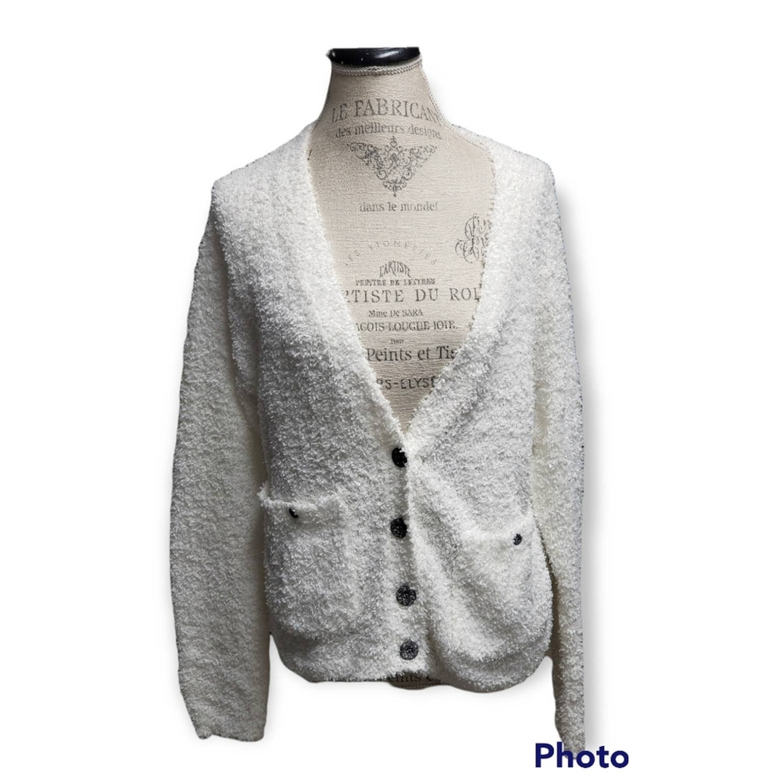 Jamie Sadock White Button Up Cardigan Long Sleeved Sweater • Size Small