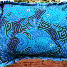 Handmade embroidered pillow cover boho beachy fishy Molas