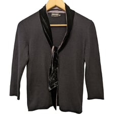 Vintage Giorgio Armani Angora Wool Sweater Black Velvet Tie Slim Fit 3/4 Sleeve