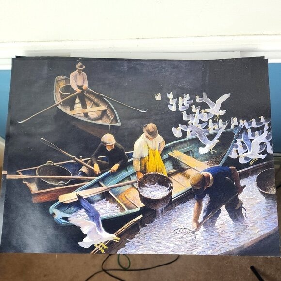Material Matters N.C. Wyeth Dark Harbor Fishermen Vinyl Placemats Lot of Six