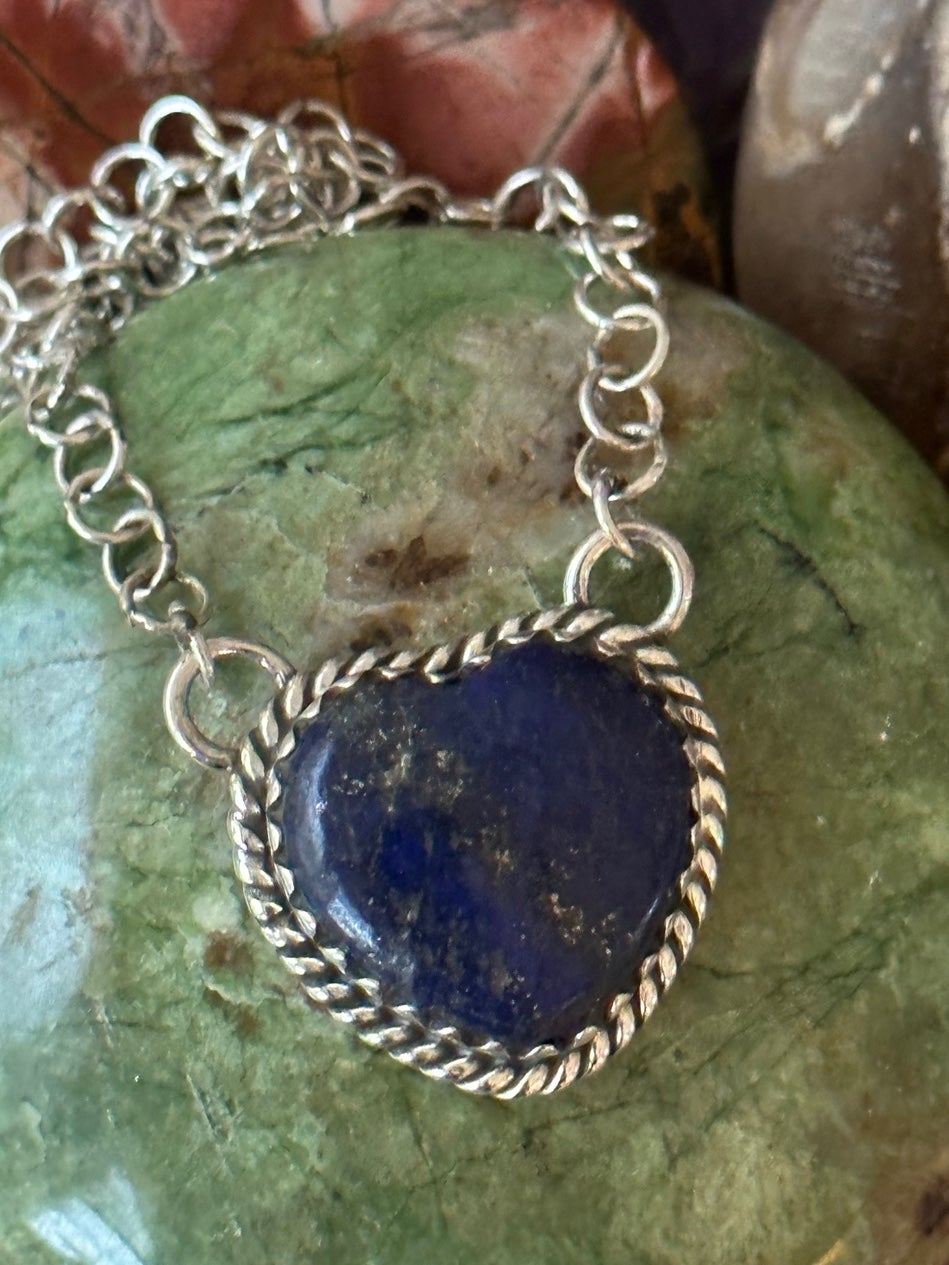 Lapis sterling silver heart necklace