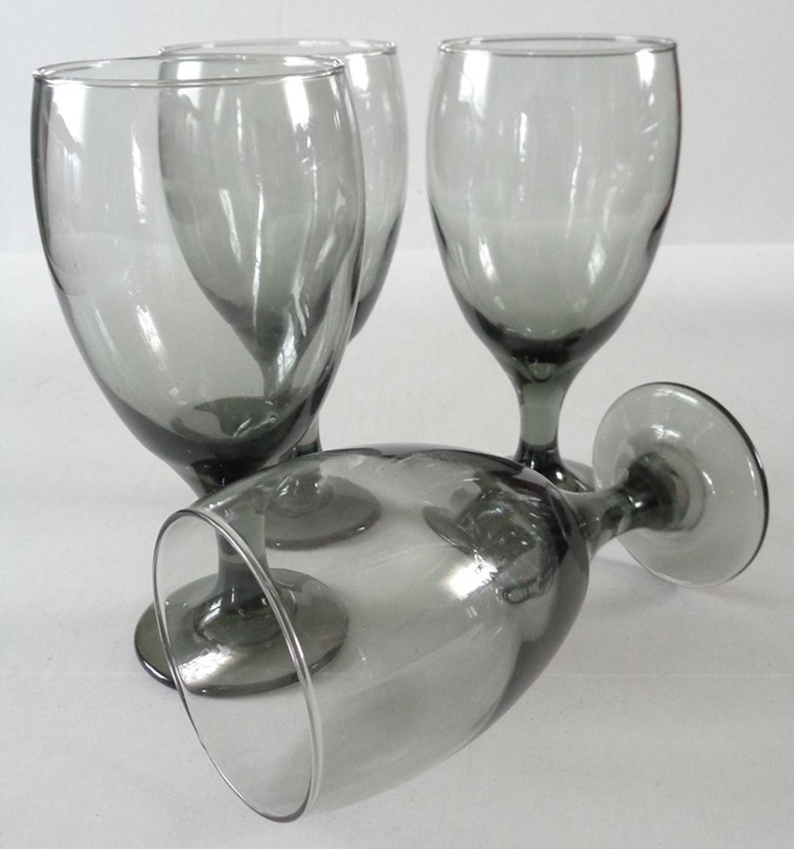 Vintage Libbey Grey Smoke Goblets / Glasses 16oz - 7” Stemmed Set Of 4
