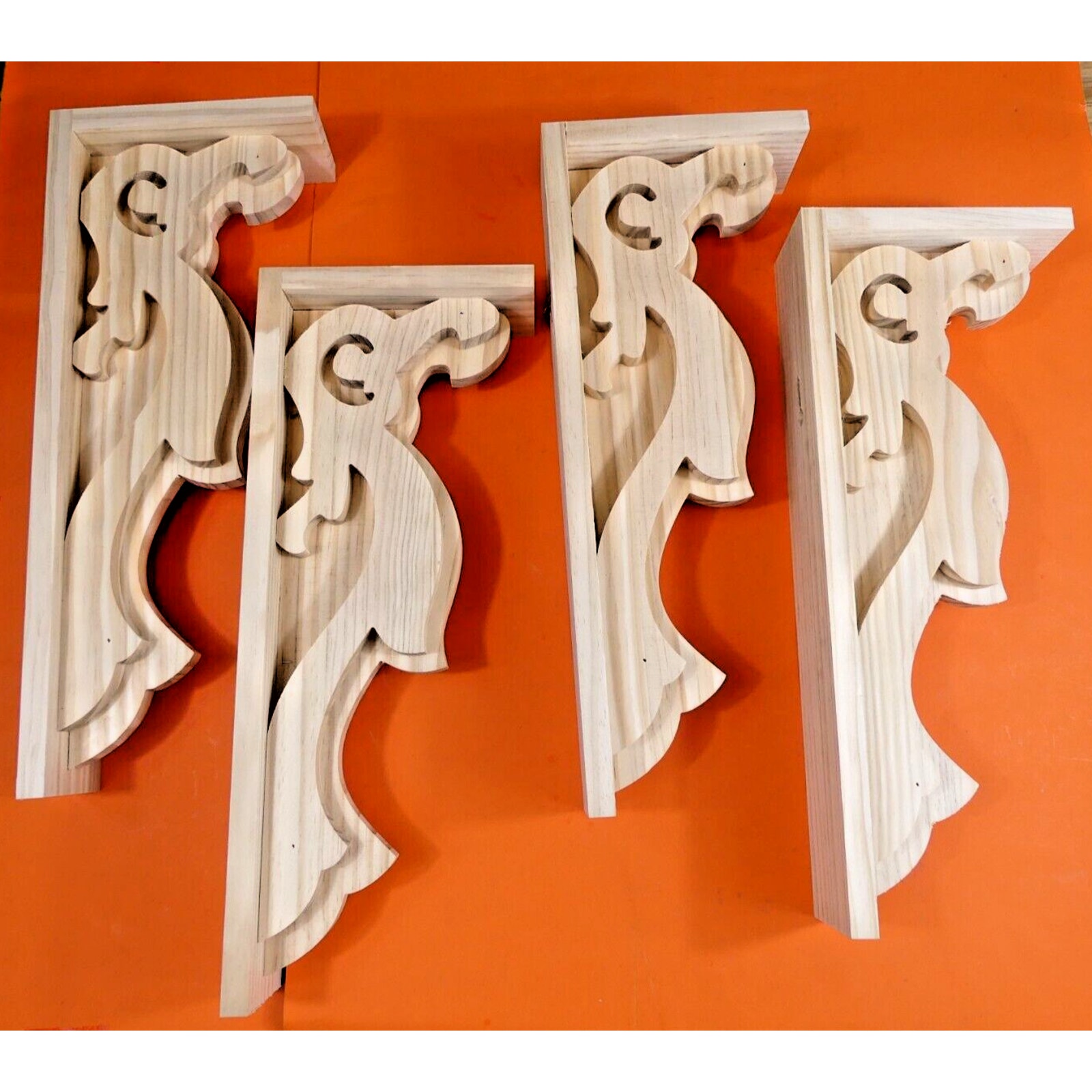4 Wood Corbels Support Mantle Shelf Brackets Large Unfinished 17 X 6 3/4 Wall