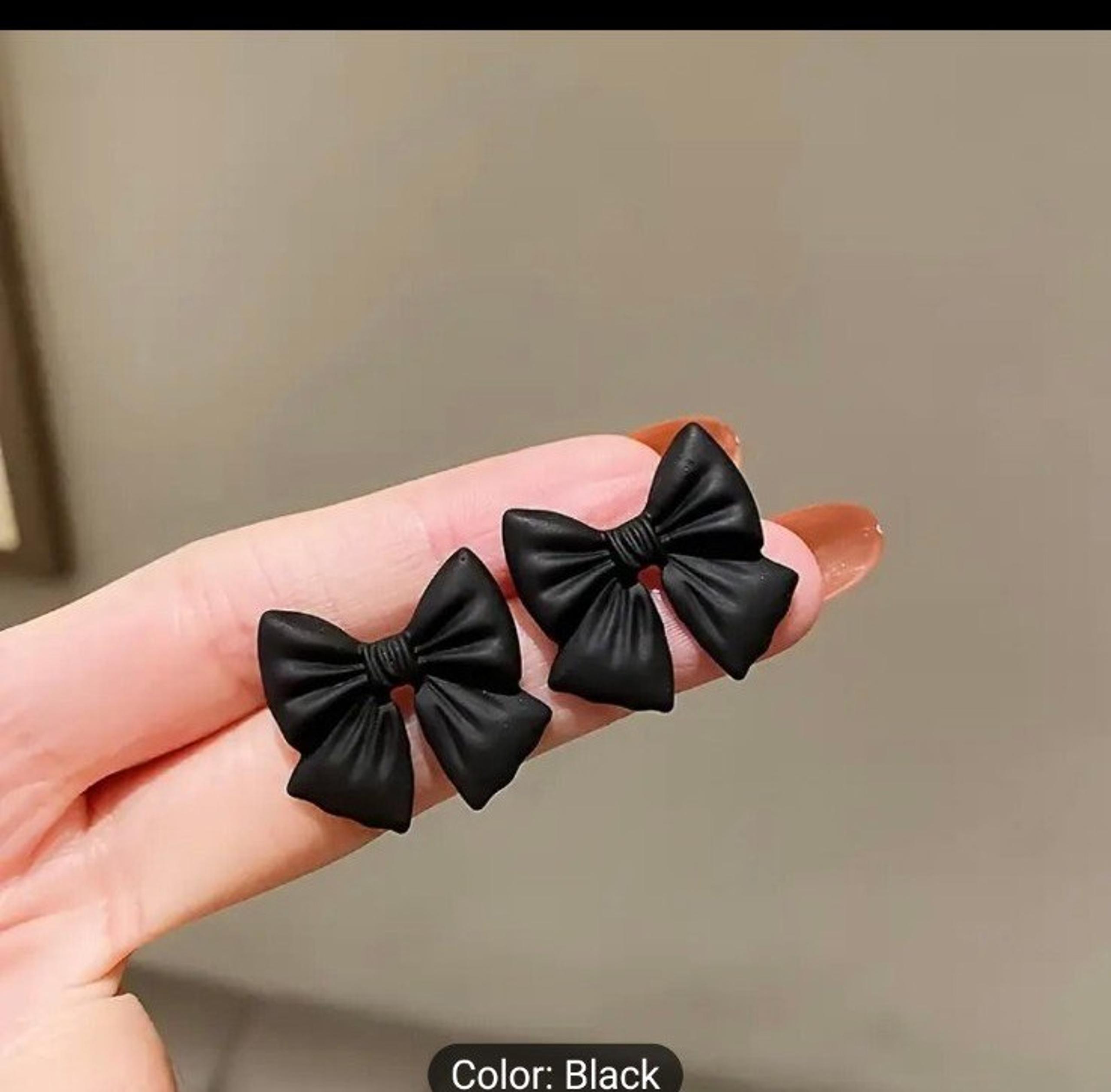 Black Bow Design Stud Earrings - Vintage Elegant Alloy Jewelry for Wome
