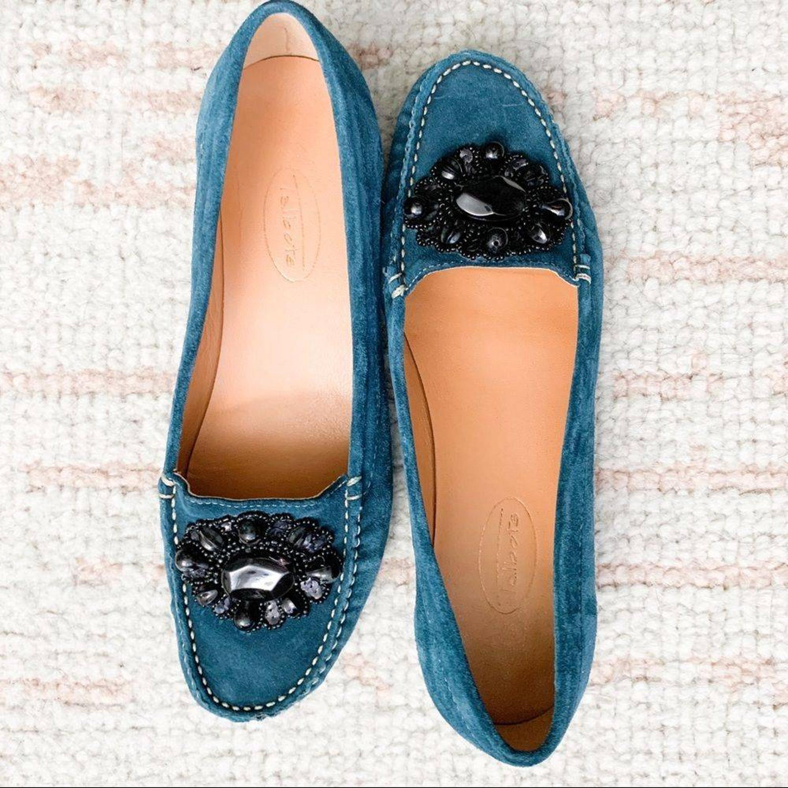 NWOT Talbots Teal Suede Black Bead Flats