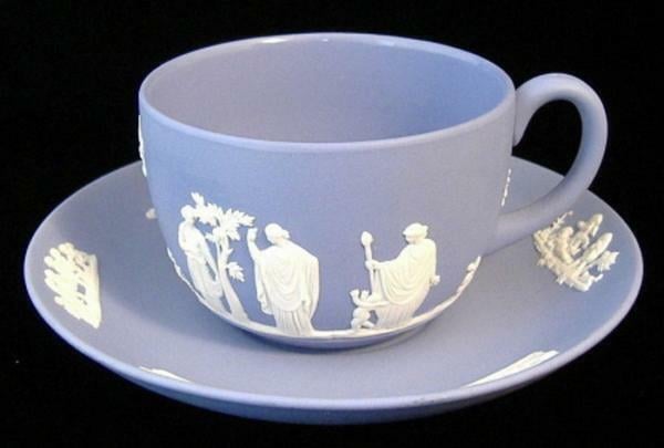 Wedgwood Blue Jasperware Cup And Saucer Sacrifice Cherubs