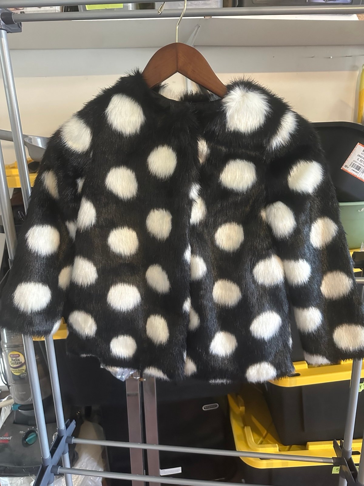 Kate Spade Black and White Polka Dot Faux Fur Coat
