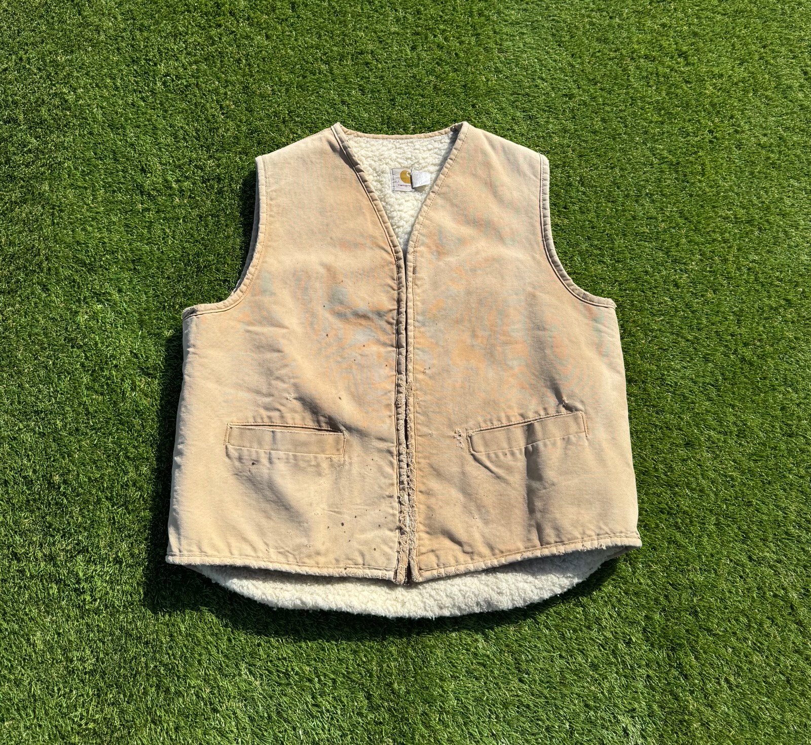 Vintage Carhartt Insulated Fleece Vest Mens Size XLT Tan / Beige