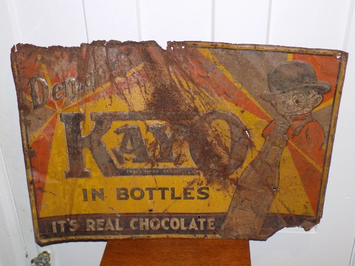 Vintage Tin Kayo Chocolate Drink Embossed Sign
