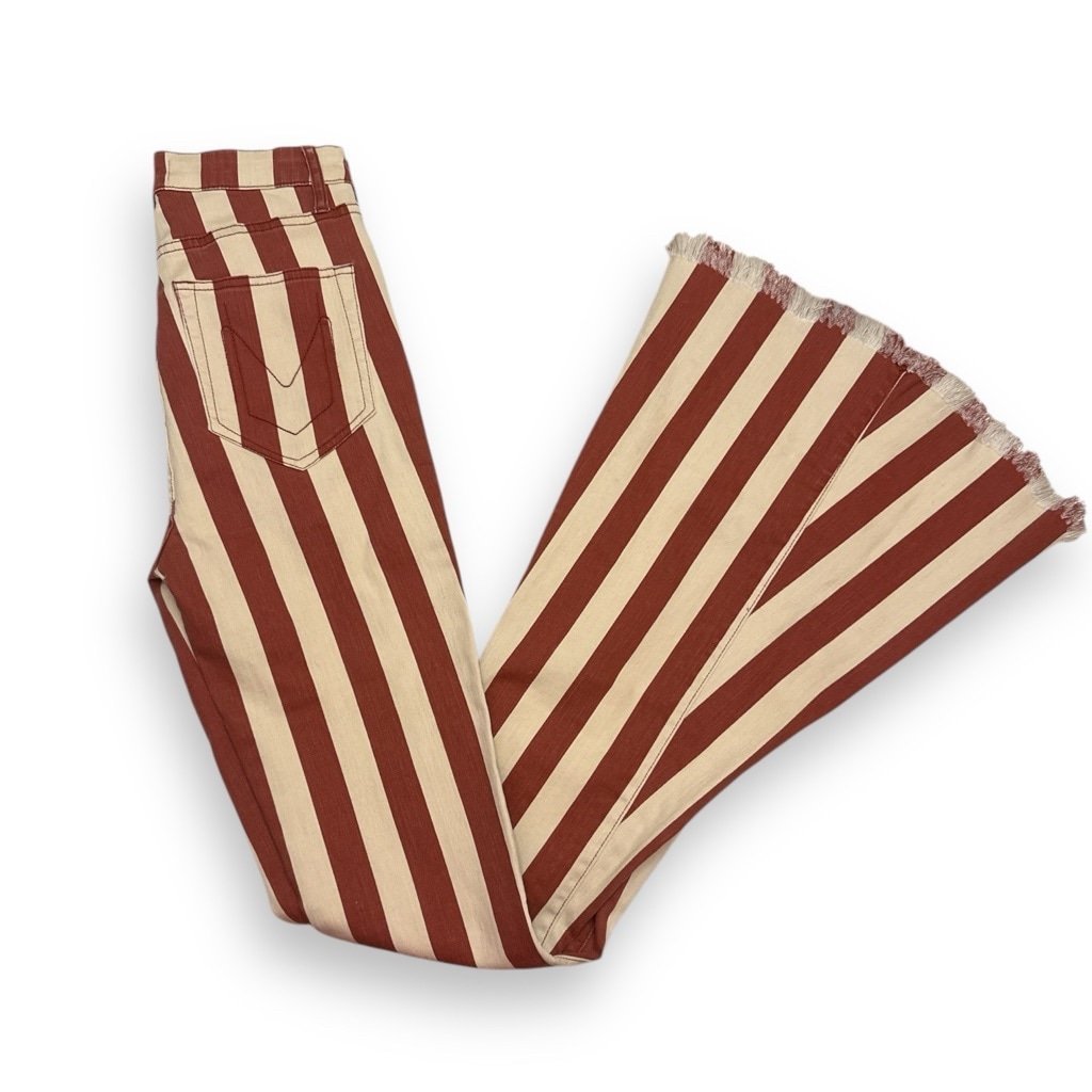Show Me Your Mumu Berkeley Bells Striped Jeans Pants, Size 25, Red and Beige