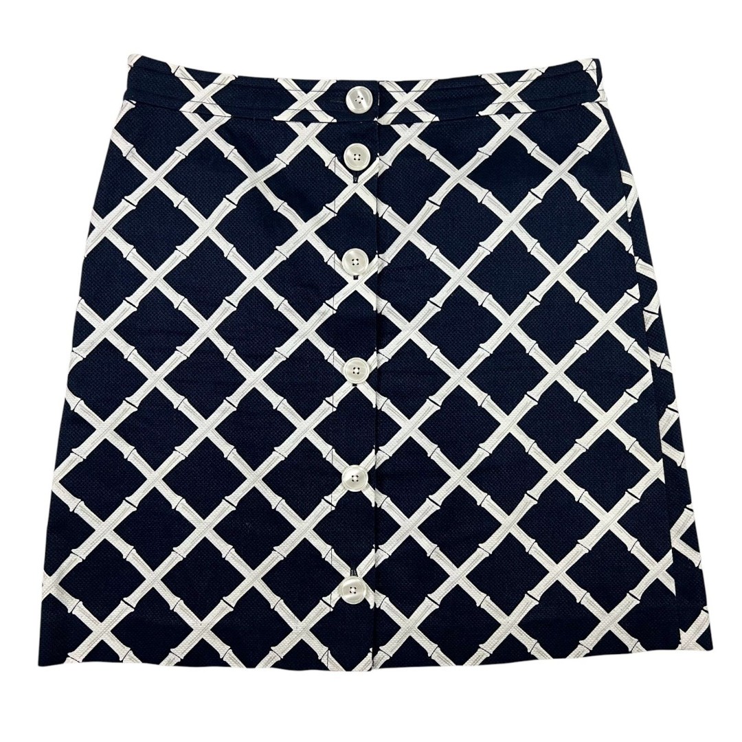 Brooks Brother Button-Front A-Line Skirt Sz 12 NWOT Textured Navy Bamboo Print