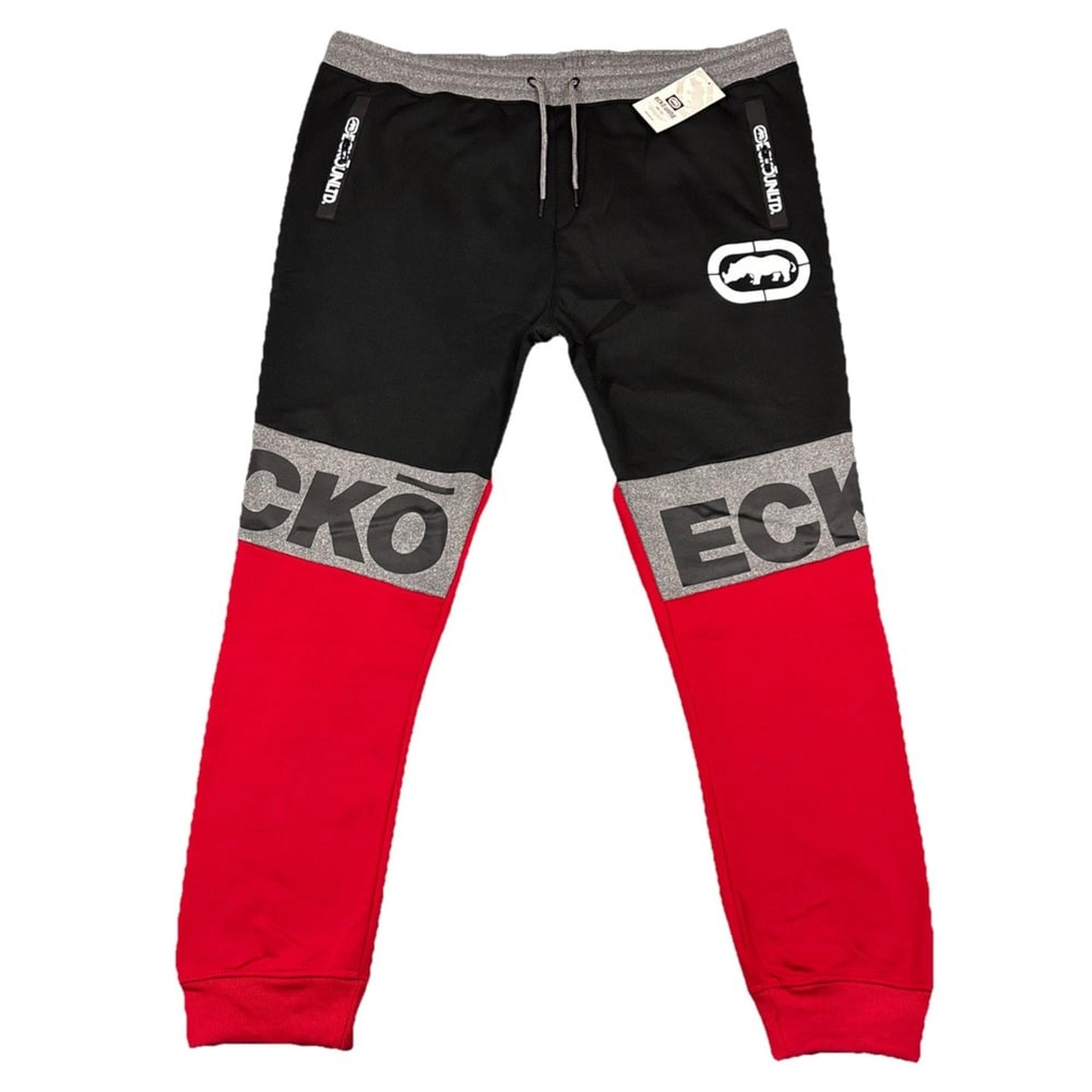NWT Ecko Unltd Sweatpants Mens 3XL Colorblock Fleece Jogger Red/Black Rhino