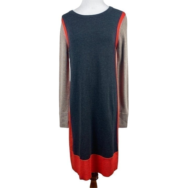 Eliza J Sweater Dress S Stretch Knit Colorblock Long Sleeve Exposed Zip Gray Org