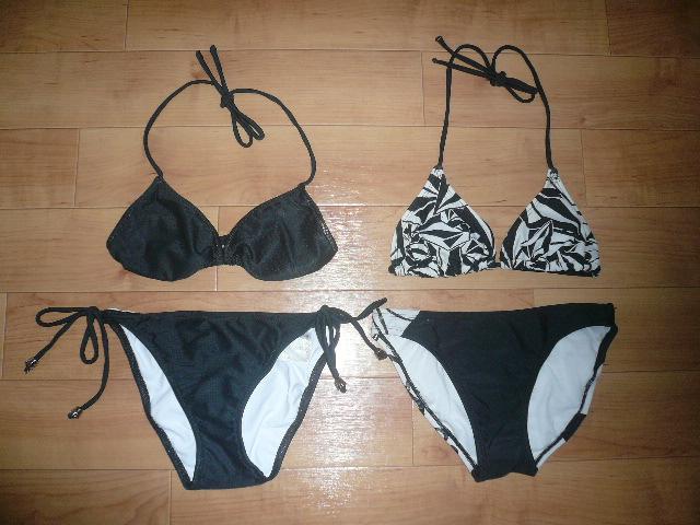 Two items! Black lame triangle bikini & black and white patterned swimsuit Volcom BEACHI QUEEN