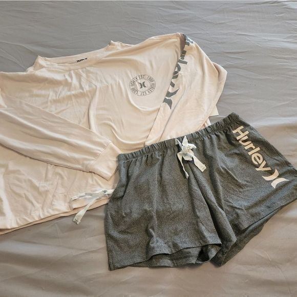 Hurley peach and grey super soft logo pajamas shorts shirt size medium new