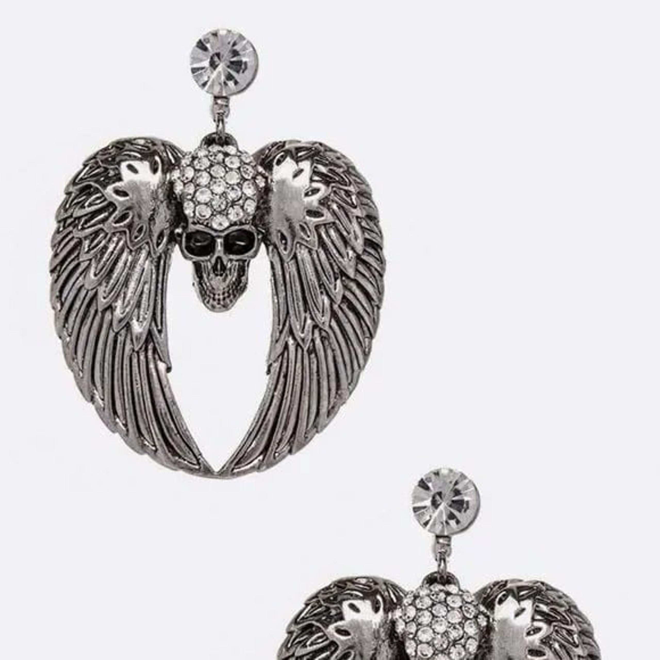 Crystal Skeleton Wings Iconic Earrings - Silver/Clear