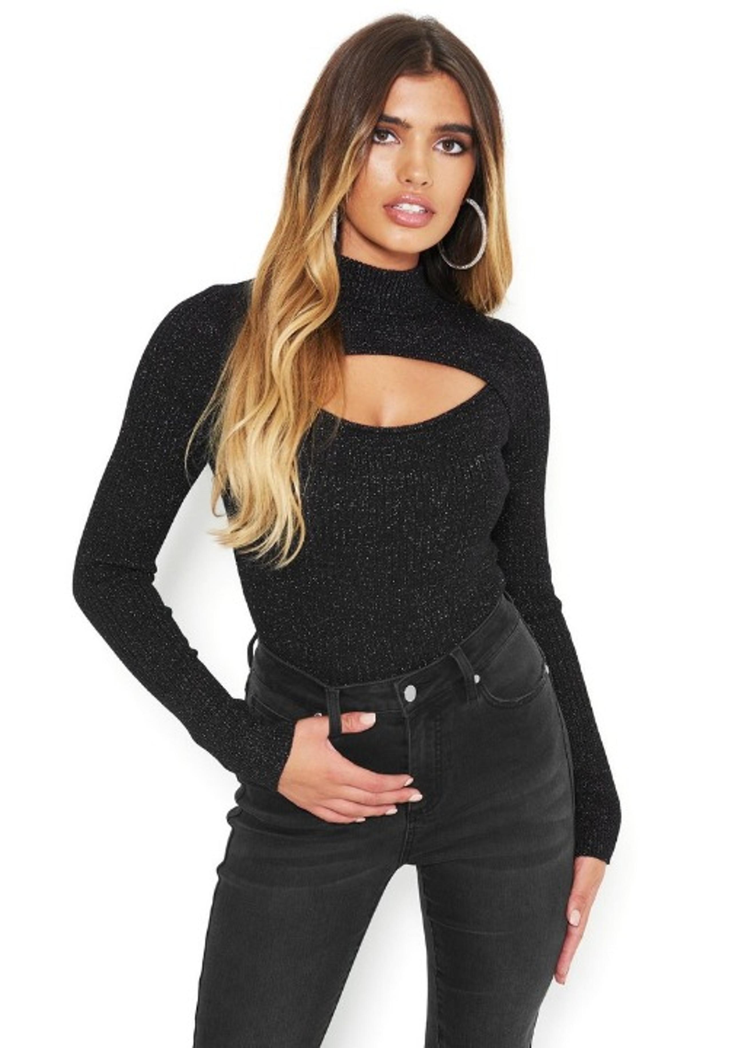 Bebe Sweater Top Metallic Lurex Knit NWT