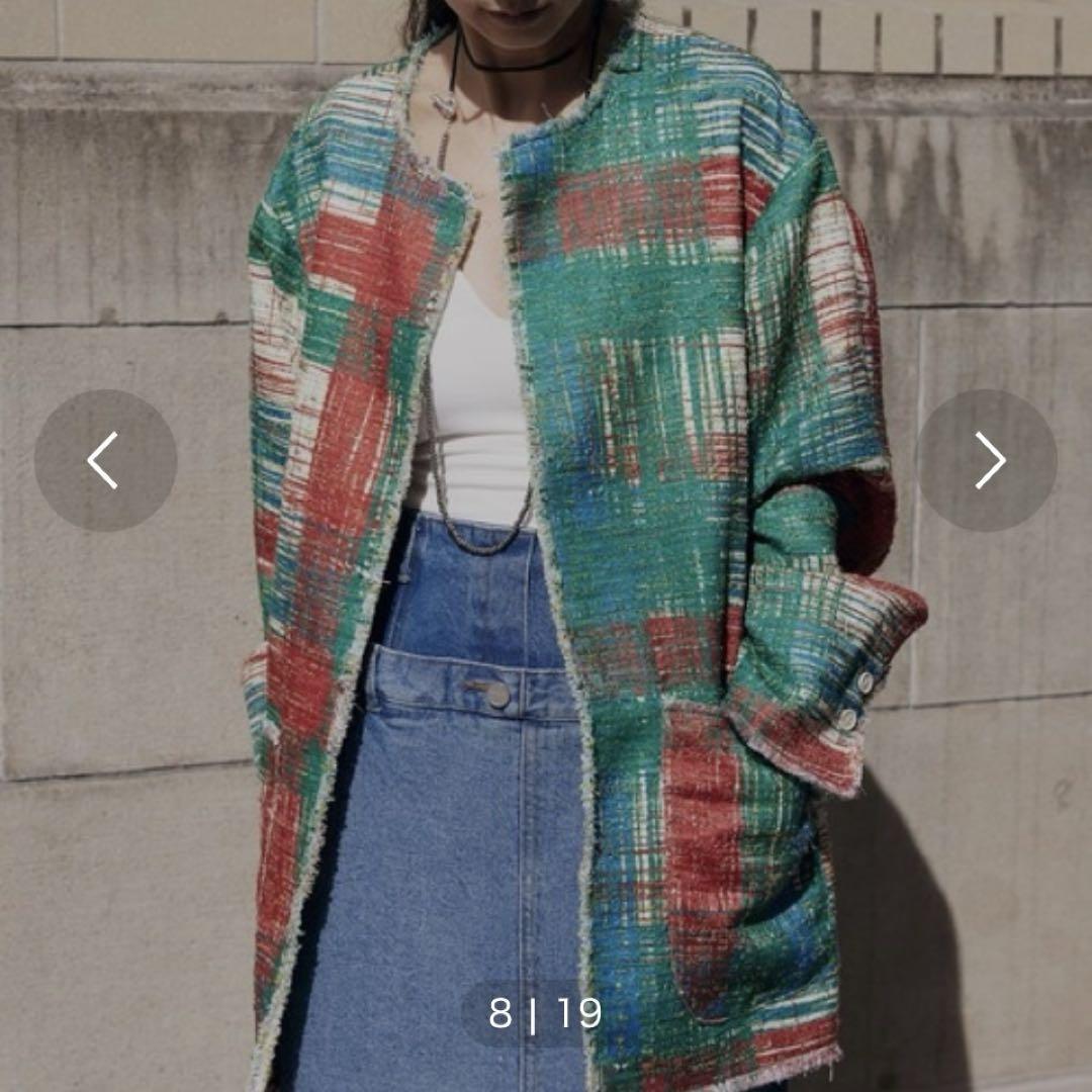 Ameri（アメリ）の「LADY LIKE PRINT TWEEDS JACKET（ノーカラー