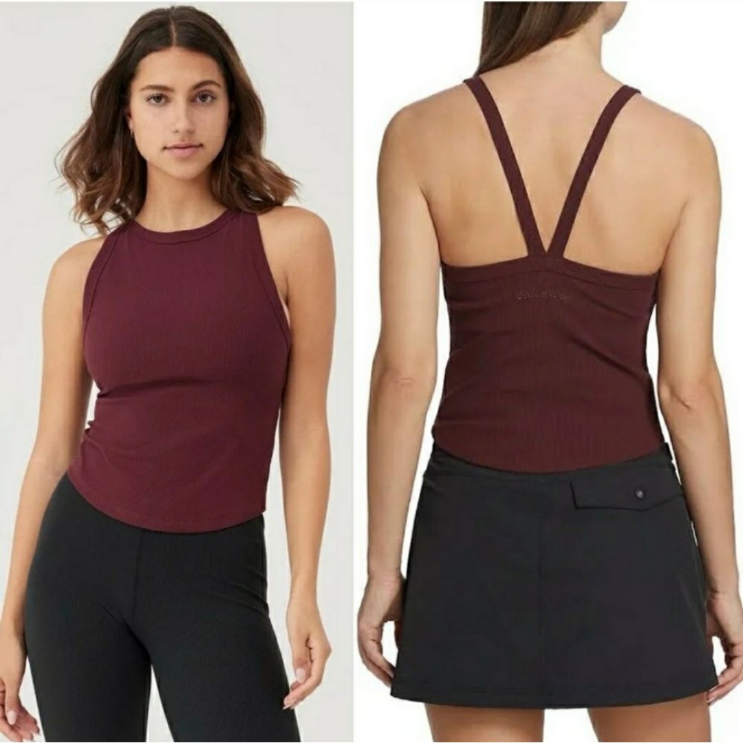 Outdoor Voices Superform Rib High Neck Tank Top Shiraz Size Medium