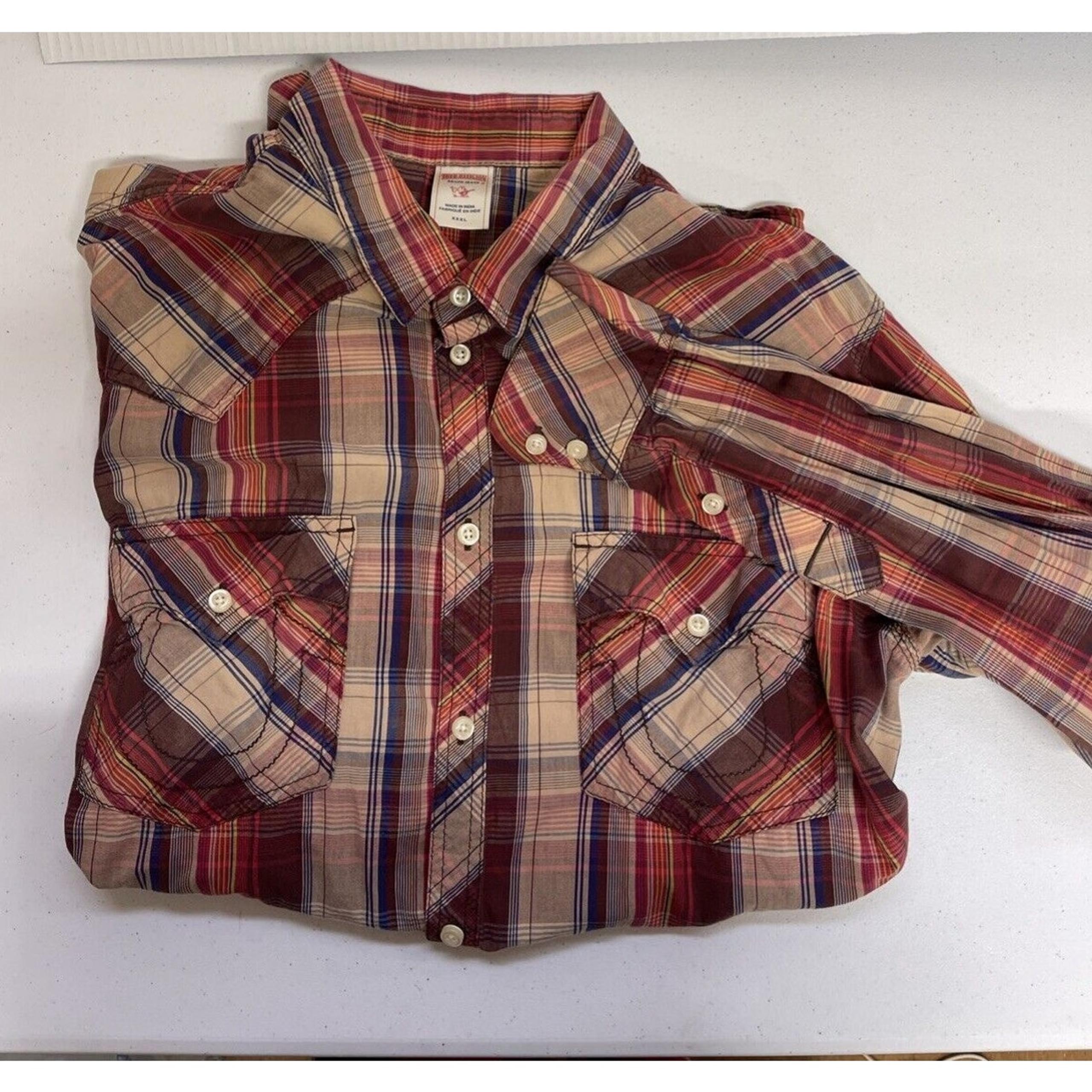 Men’s True Religion 3XL Long Sleeve Button Up Plaid Shirt With Pocket Detail