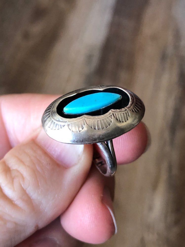 JH turquoise Sterling Silver Ring 6.5