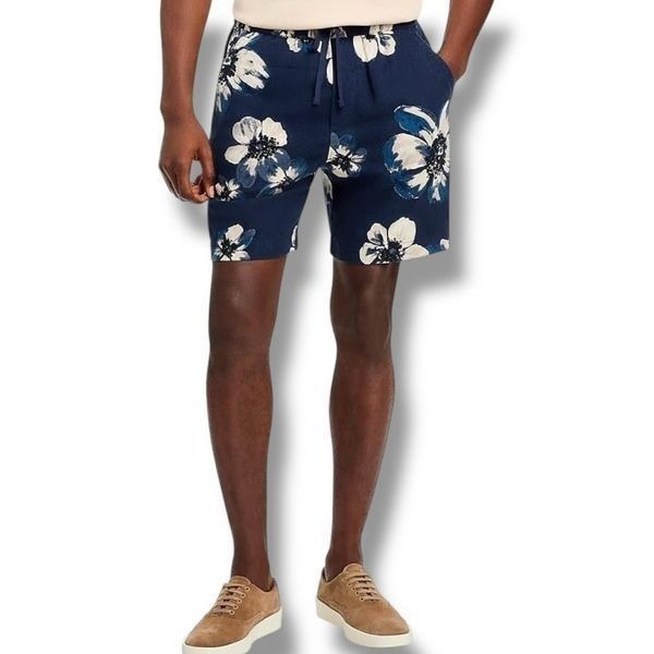 NWT Vince Mens Blossoms Printed 7.25 Linen Blend Shorts Blue Floral XL MSRP 225