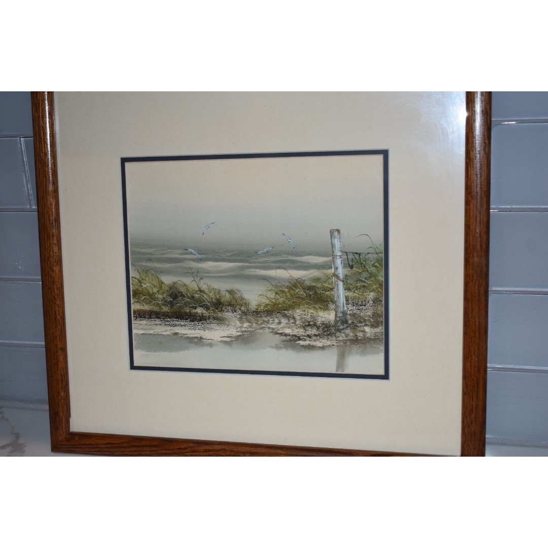 Original Thanongsak Watercolor Painting Seascape Framed And Double Matted Under