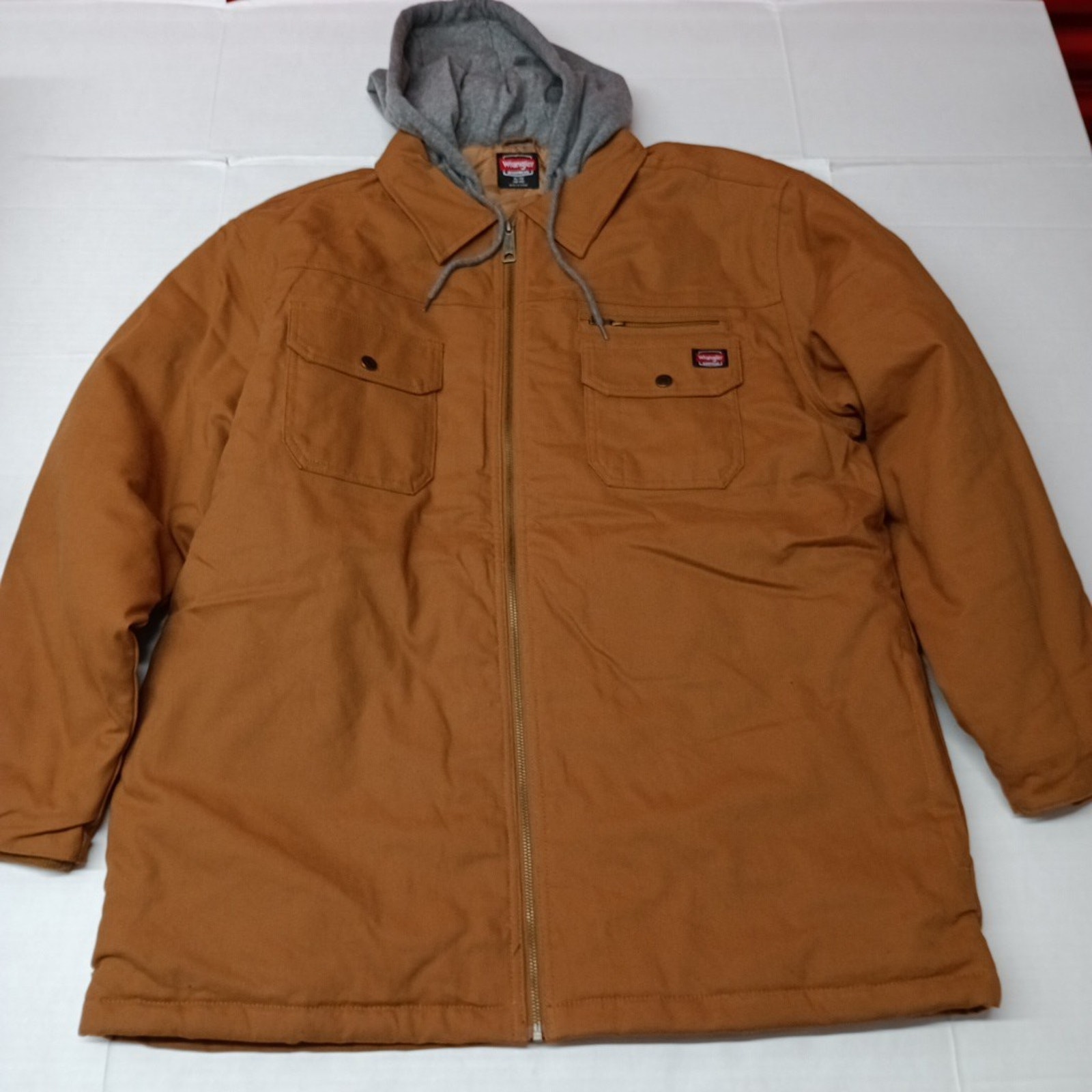Wrangler Workwear Jacket Mens XL Brown Duck Canvas Hooded Lined Chore Barn Coat