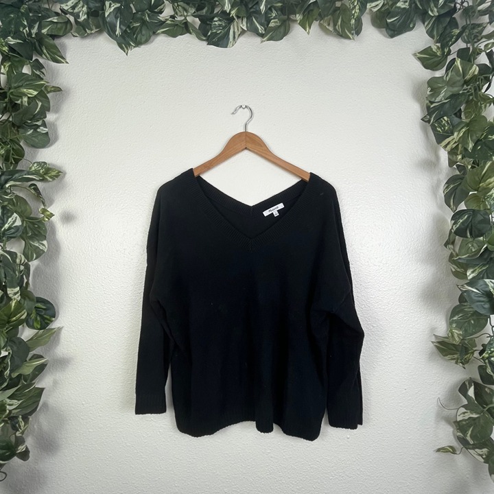 Madewell V-Neck Knit Ribbed Boarder Sweater Black Women’s Size S Madewell V-Neck Knit Ribbed Boarder Sweater Black Women’s Size S