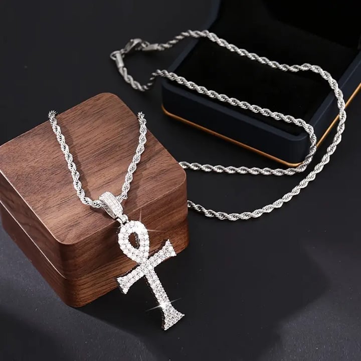 24 Womens 2ct Diamond 14K White Gold Rope Chain Cross Necklace Silver Jewelry