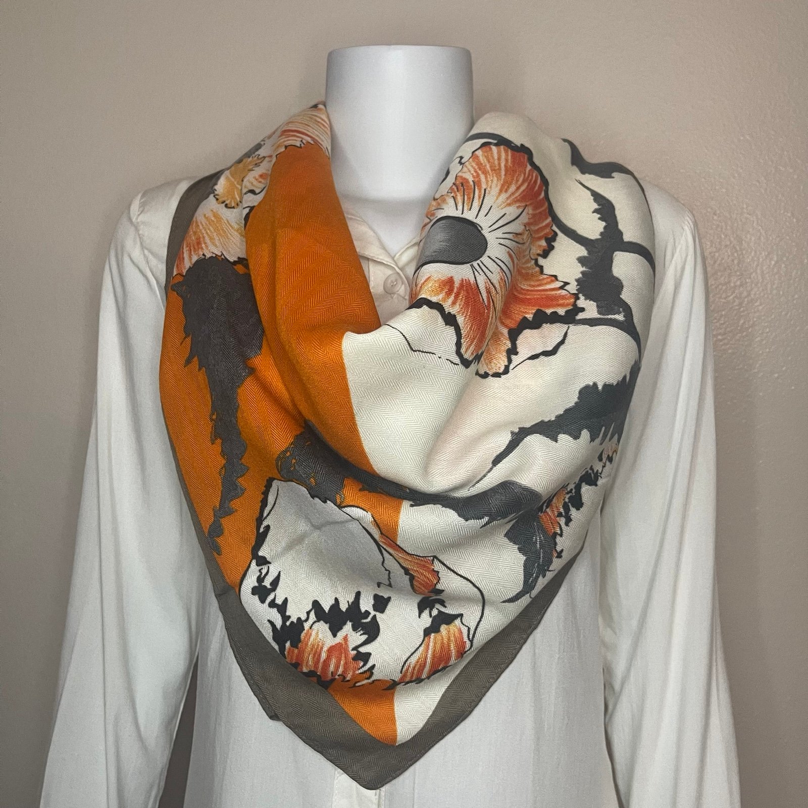 Orange ivory floral print multi purpose maxi bandana scarf