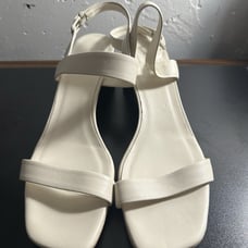 Everlane The Double-Strap Block Heel Sandals Ivory Leather Made In Italy 10.5