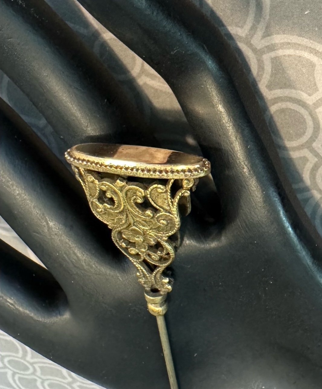Antique Gold Filled Victorian Nouveau Ornate Blank Wax Seal Hat Pin