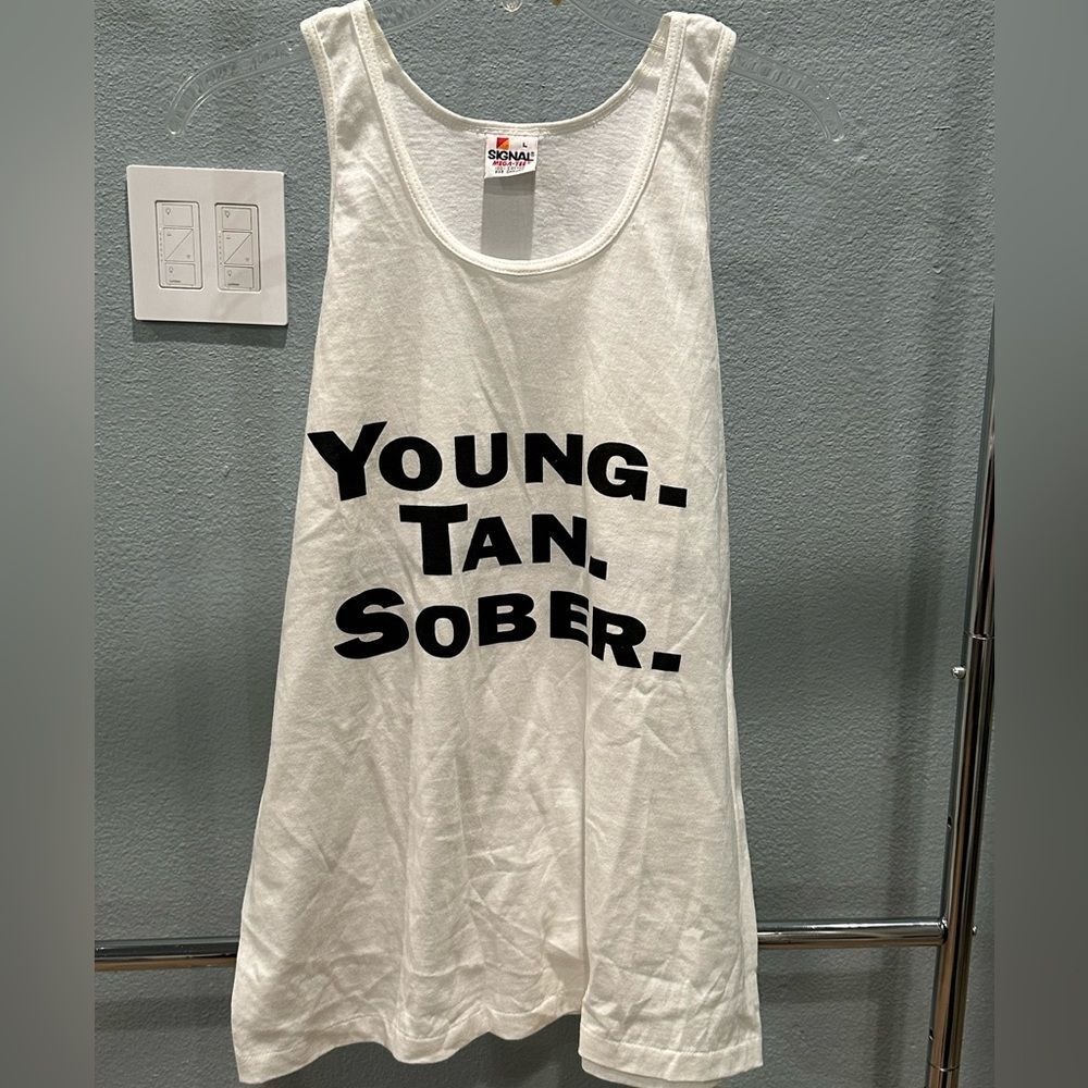 90s Young Tan Sober Spring Break Men's Tank Top size L made in the USA