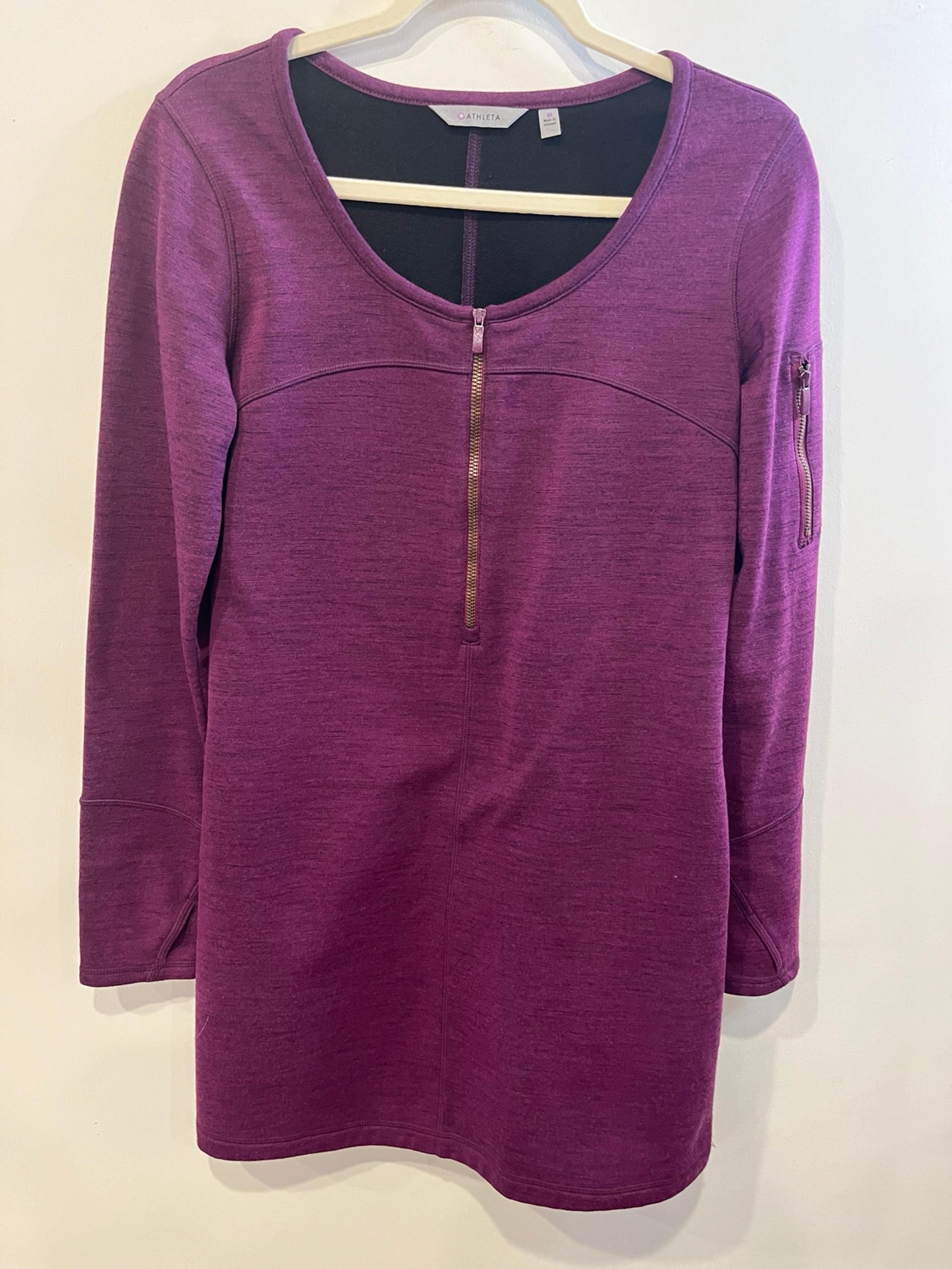 ATHLETA DRESS WOMENS SIZE MEDIUM PURPLE WOOL BLEND SWEATSHIRT DRESS