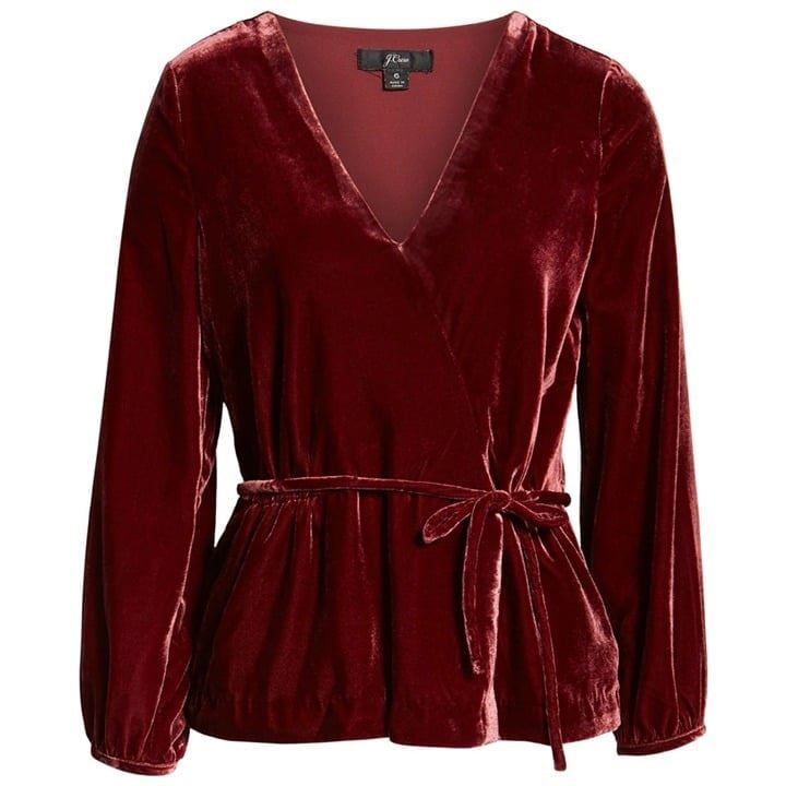 NWT Womens Size 10 J. Crew Burgundy Faux Wrap Velvet V-Neck Blouse Top