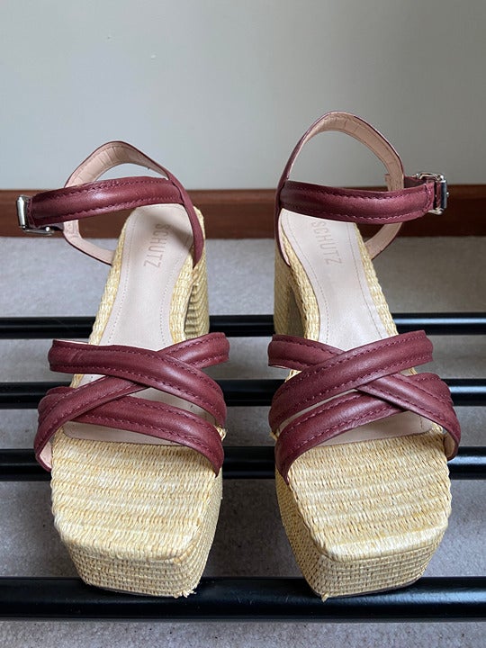 SCHUTZ Women Keefa Raffia Block Heel Sandals - NEW NWOB