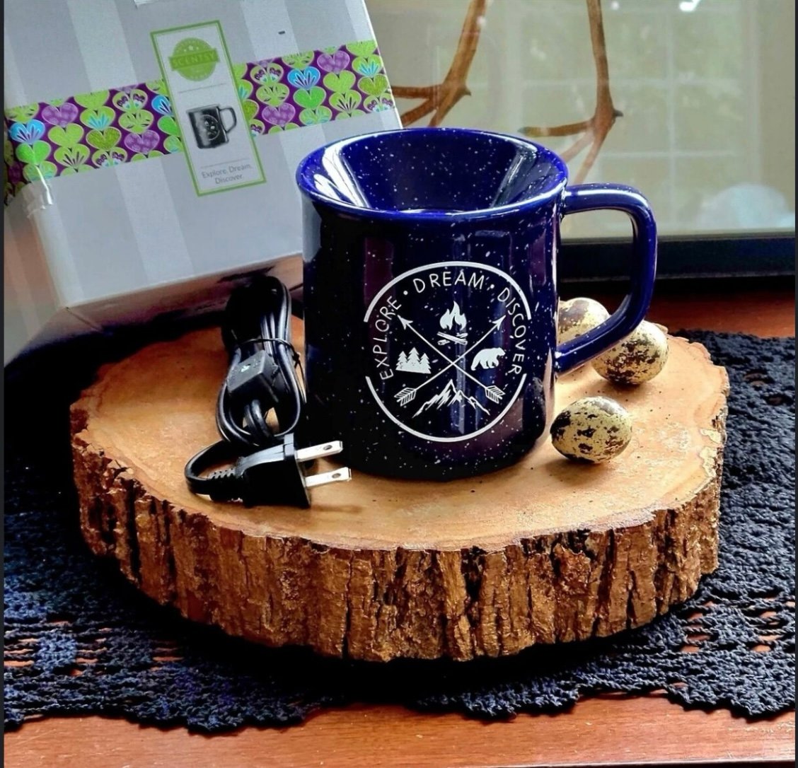 NIB Scentsy Navy Blue Explore Dream Discover Camp Mug Wax Warmer