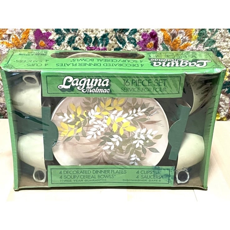 Miramar Laguna Melmac Charm 16 Pc Unused In Box Dinner Plates Cups Saucers Bowls