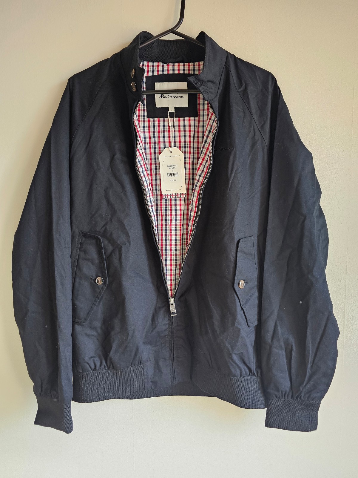 Mens Ben Sherman Black Bomber Jacket Full Zipper Harrington Size Small NEW
