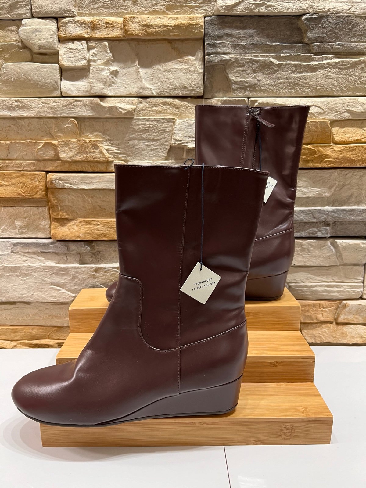 Cole Haan Chocolate Brown Leather Zip Mid Calf Boots Women's Size 7.5B E15-BT