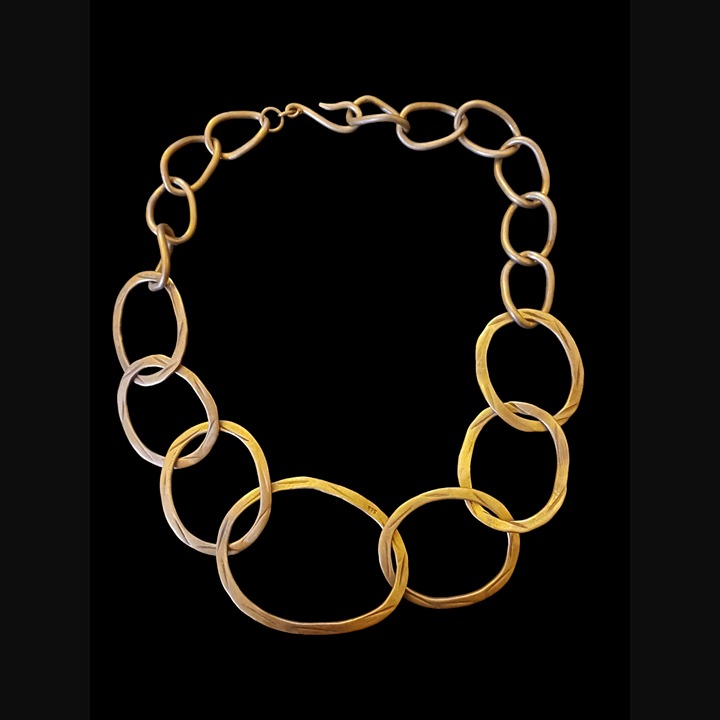925 Silver Brushed Gold Tone Heavy Heavy Large Open Hoop 19.5 Necklace