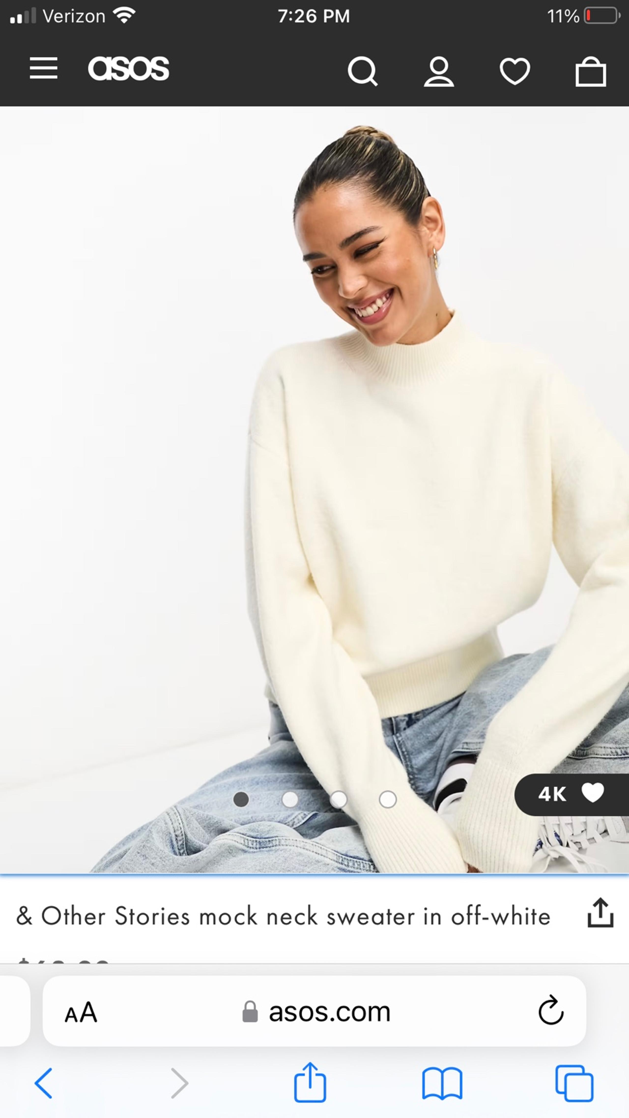& Other Stories Cream Mohair Wool Mock Neck Soft Knit Women’s Sweater XS