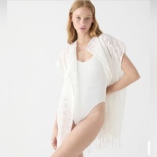 J. Crew NWT White Eyelet Beach Coverup Poncho with Fringe Hem Size XS/Small