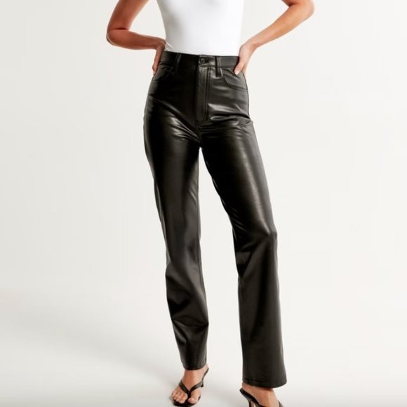 Abercrombie & Fitch Women's Black Vegan Leather 90s Straight Pant NEW Size 32