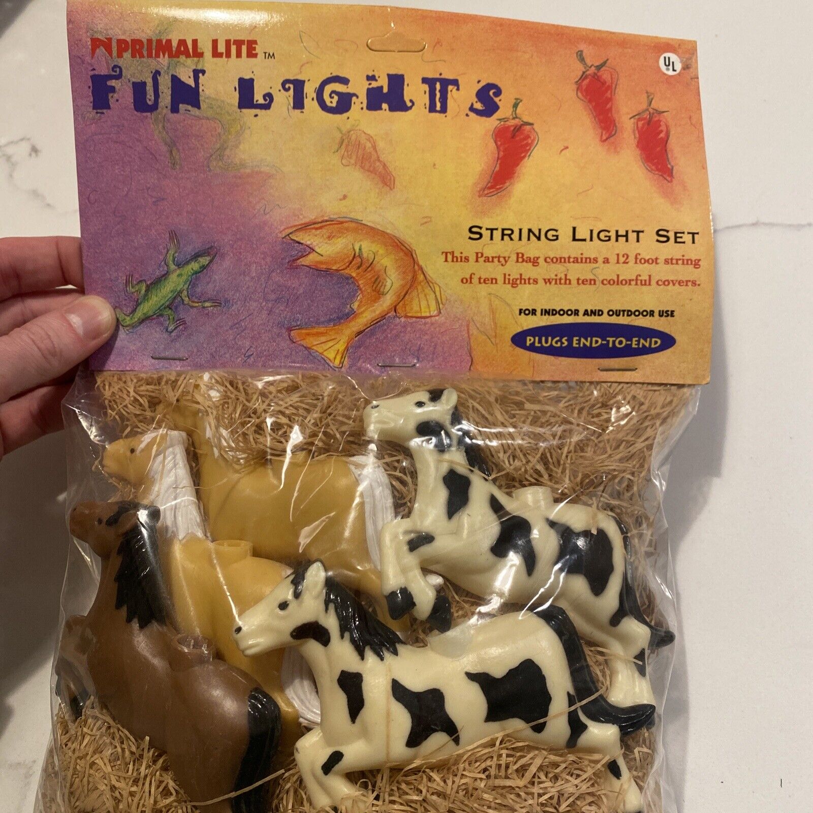 Primal Lite Fun Lights 12 Foot String Light Set Of 10 Lights W/Horses 1999 New